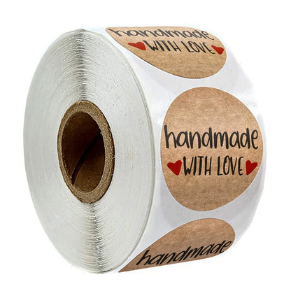 100-500pcs 1inch Vintage Kraft Paper Handmade With Love Stickers for Package Thank You Stationery Adhesive Labels Baking Seals Beauty World Shop