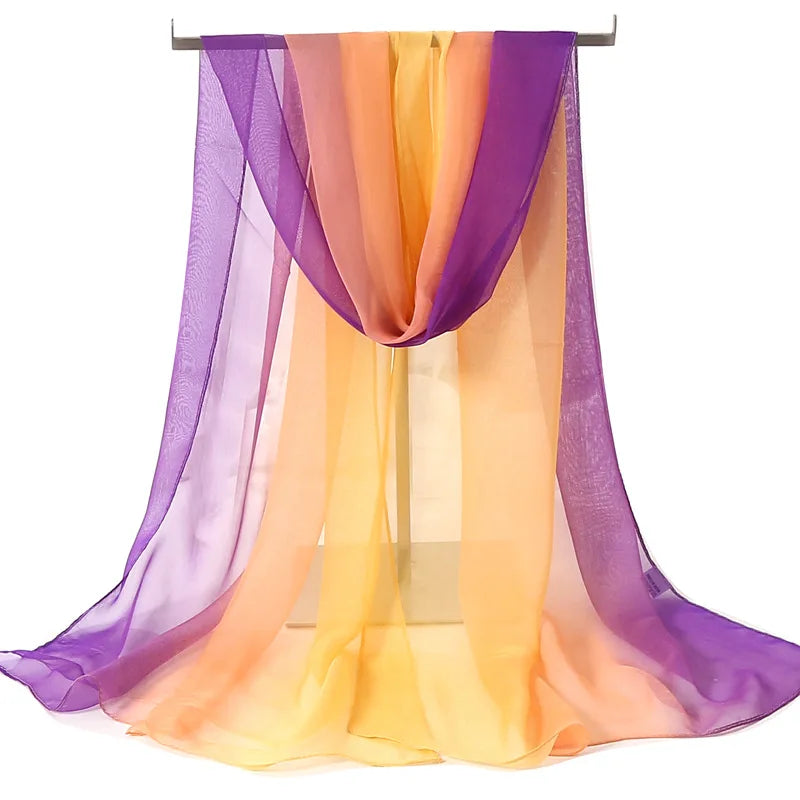 Four Seasons Thin Soft Chiffon For Women Silky Gradient Printing Beach Georgette Scarf Shawls Long Wraps Beach Sunscreen Hijab Beauty World Shop