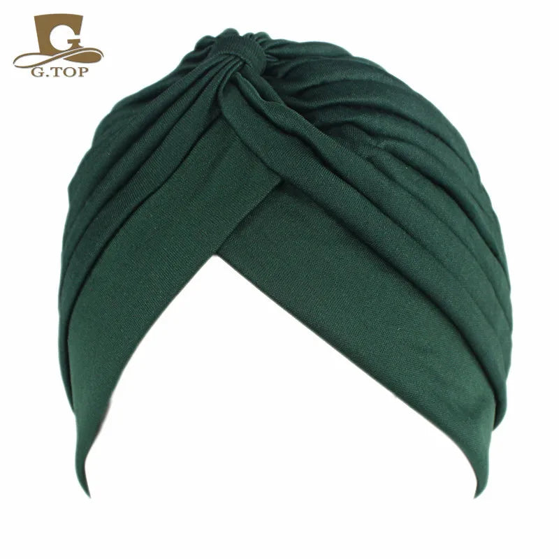 New Knotted Ruffle Turban Ladies Soft Headscarf Casual Streetwear Female Muslim Hijab Indian Hats Cancer Chemo Cap Turbante Beauty World Shop