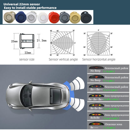 Hippcron Car LED Parking Sensor Kit 4 Sensors 22mm Reverse Radar Sound Alert Indicator System 8 Colors Beauty World Shop