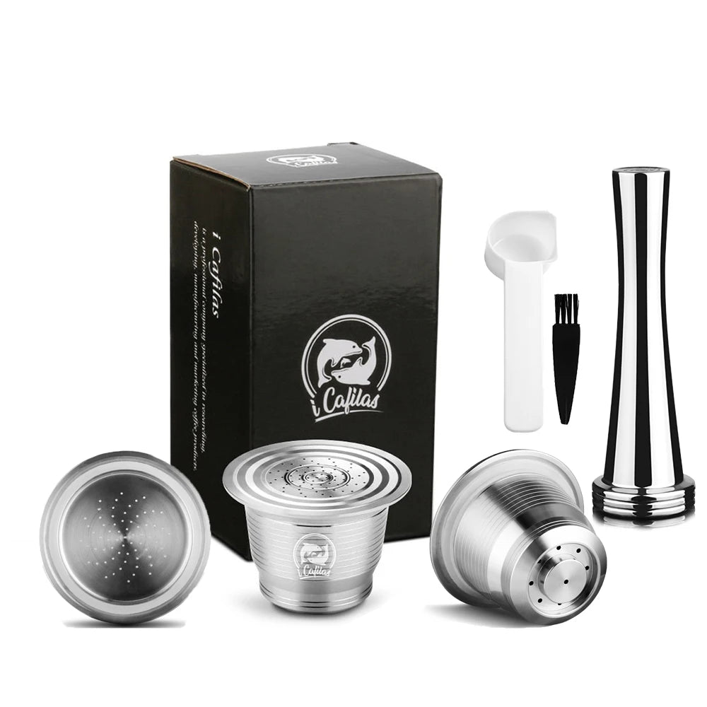 RECAFIMIL Reusable Coffee Capsule Stainless Steel Metal Refillable Coffee Pods for Nespresso Coffee Machine With Spoon & Brush Beauty World Shop