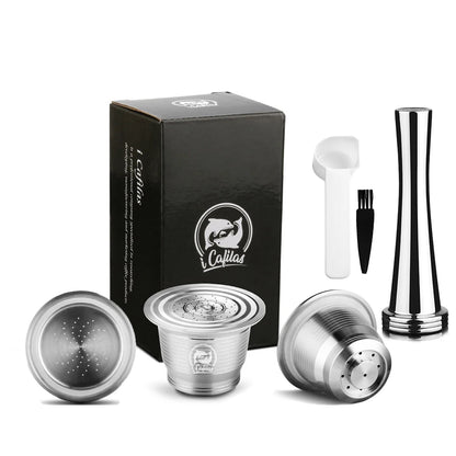 RECAFIMIL Reusable Coffee Capsule Stainless Steel Metal Refillable Coffee Pods for Nespresso Coffee Machine With Spoon & Brush Beauty World Shop