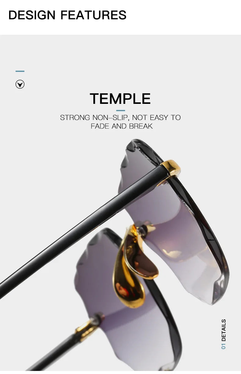3PCS Square Rimless Sunglasses Women Luxury Brand Designer Summer Red Glasses Fashion Sun glasses For Men UV400 Shades Oculos Beauty World Shop