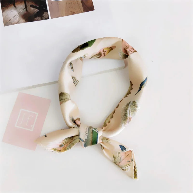 Square Scarf Hair Tie Band For Business Party Women Elegant Small Vintage Skinny Retro Head Neck Silk Satin Scarf Beauty World Shop