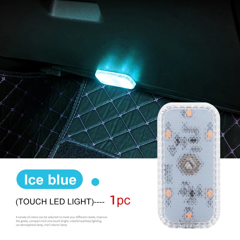 LED Touch Light Mini Wireless Car Interior Lighting Auto Roof Ceiling Reading Lamp for Door Foot Trunk Storage Box USB Charging Beauty World Shop