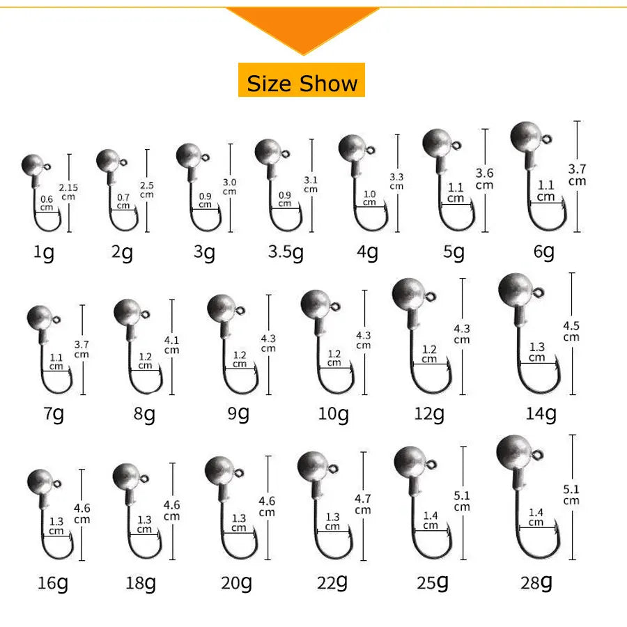 JYJ 1g 2g 3g 4g 5g 10g 20g 22g 25g 28g crank Jig head hook fishing hook head Jig lure hard bait soft worm jig hook for fishing Beauty World Shop