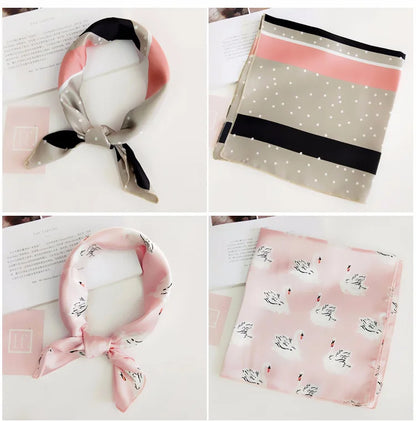 Square Scarf Hair Tie Band For Business Party Women Elegant Small Vintage Skinny Retro Head Neck Silk Satin Scarf Beauty World Shop
