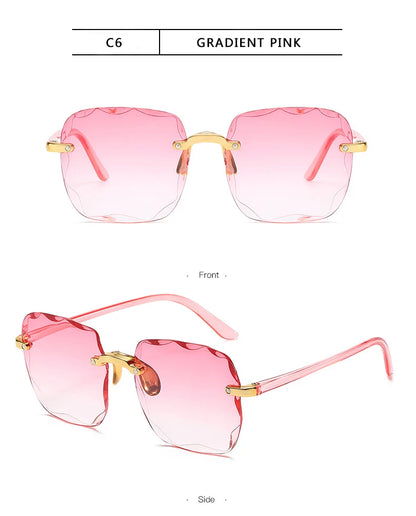 3PCS Square Rimless Sunglasses Women Luxury Brand Designer Summer Red Glasses Fashion Sun glasses For Men UV400 Shades Oculos Beauty World Shop