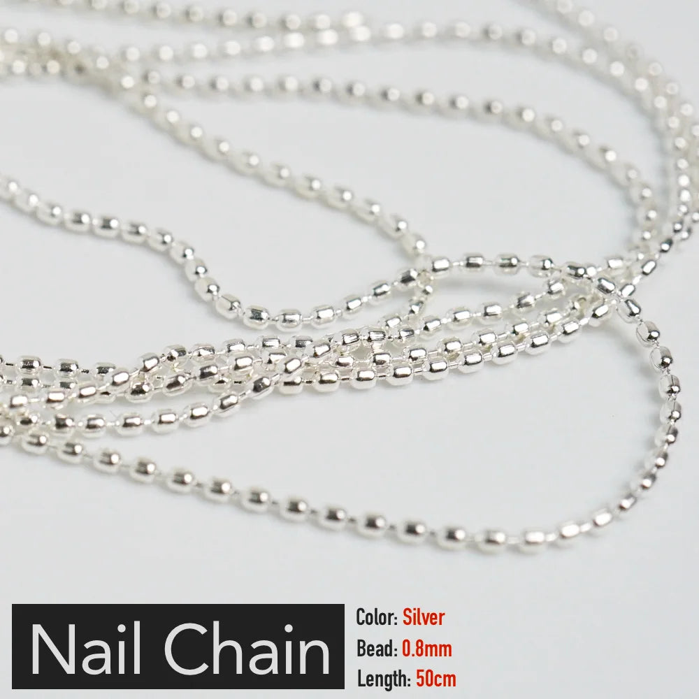 Nail Chain Rose Gold Silver Pixie Stone Beads Decorations Metal Steel Press on Nails Charms Art Jewelry Accessories Manicure Beauty World Shop
