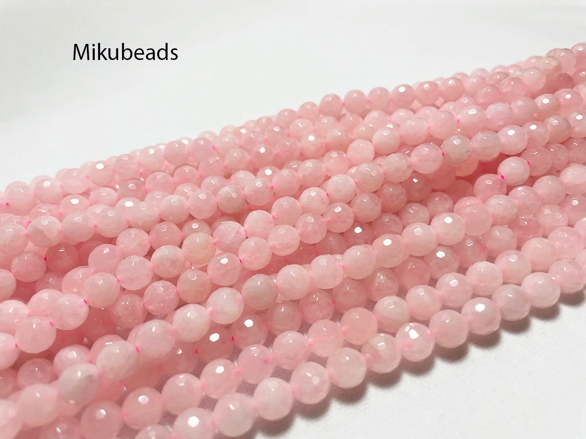 Wholesale Natural 8mm Rose Pink Quartz Crystal Faceted Round Stone Loose Beads For Jewelry Making DIY Necklace Strand 15'' Beauty World Shop