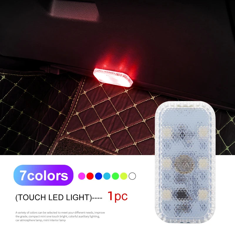 LED Touch Light Mini Wireless Car Interior Lighting Auto Roof Ceiling Reading Lamp for Door Foot Trunk Storage Box USB Charging Beauty World Shop