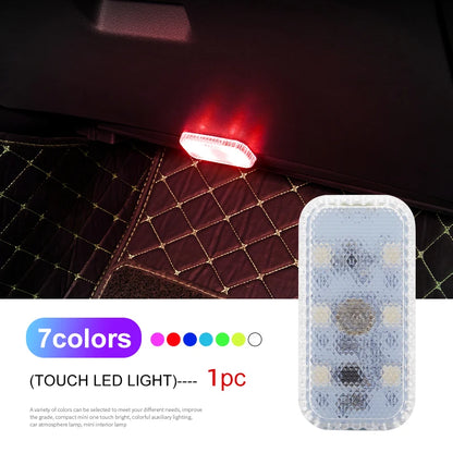 LED Touch Light Mini Wireless Car Interior Lighting Auto Roof Ceiling Reading Lamp for Door Foot Trunk Storage Box USB Charging Beauty World Shop