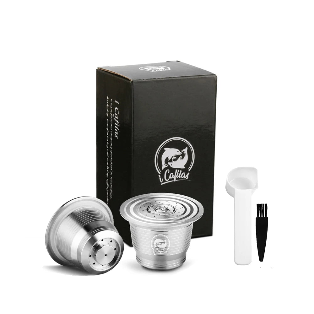RECAFIMIL Reusable Coffee Capsule Stainless Steel Metal Refillable Coffee Pods for Nespresso Coffee Machine With Spoon & Brush Beauty World Shop