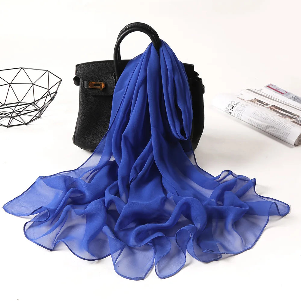 Fashion Four Seasons Women Plain Color Thin Soft Beach Thin Silky Georgette Scarf Shawls Long Wraps Beach Sunscreen Hijab Beauty World Shop