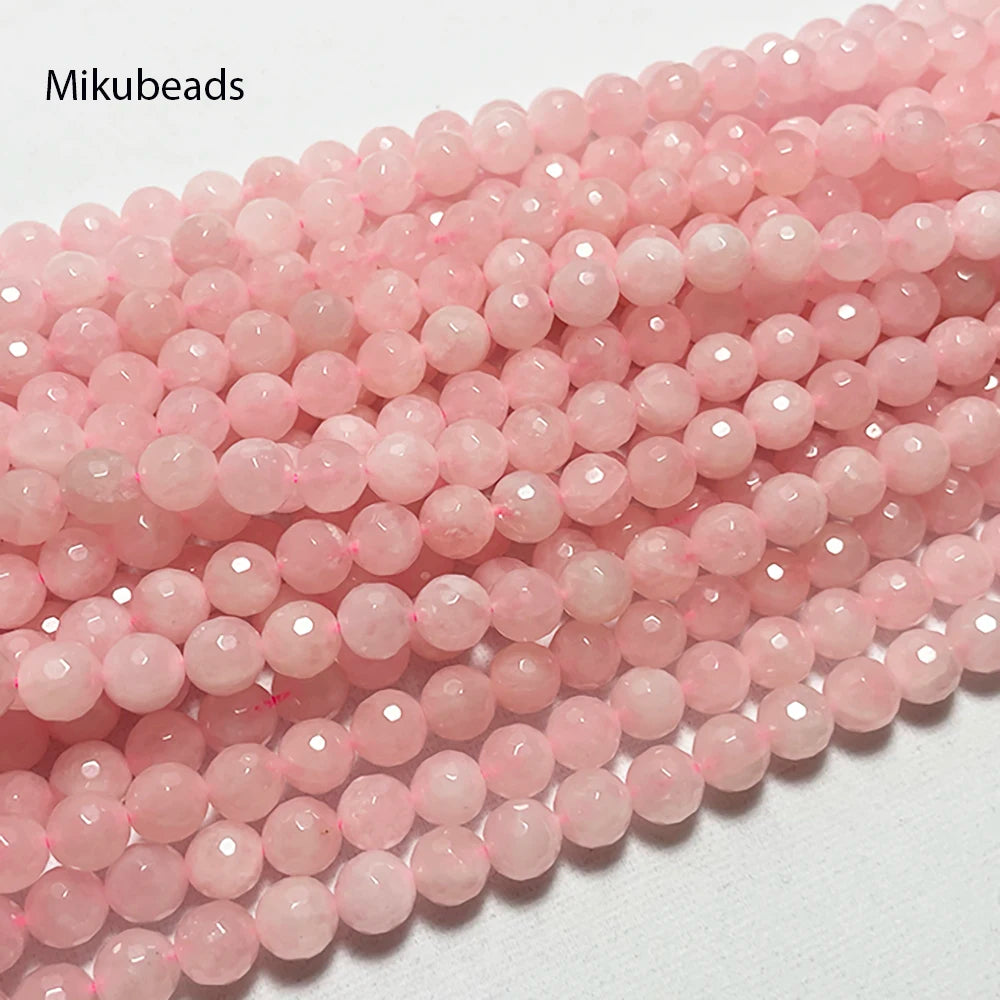 Wholesale Natural 8mm Rose Pink Quartz Crystal Faceted Round Stone Loose Beads For Jewelry Making DIY Necklace Strand 15'' Beauty World Shop