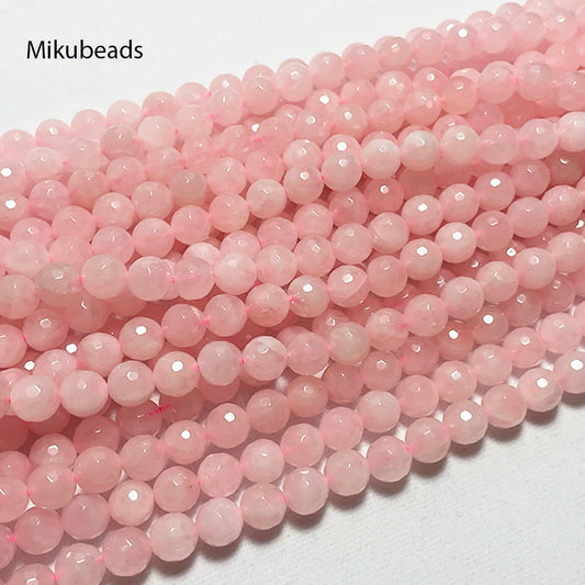 Wholesale Natural 8mm Rose Pink Quartz Crystal Faceted Round Stone Loose Beads For Jewelry Making DIY Necklace Strand 15'' Beauty World Shop