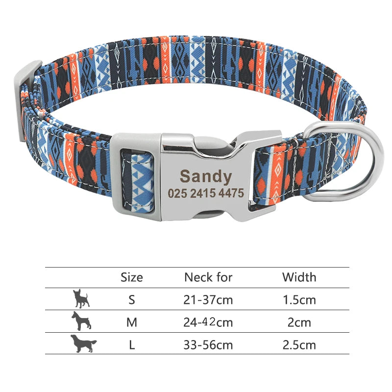 Adjustable Nylon Dog Collar Personalized Dogs Cat ID Collars With Engraved Name Buckle Anti-lost for Small Medium Large Dogs Beauty World Shop