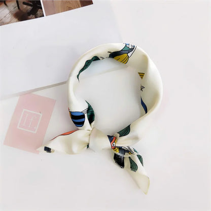 Square Scarf Hair Tie Band For Business Party Women Elegant Small Vintage Skinny Retro Head Neck Silk Satin Scarf Beauty World Shop