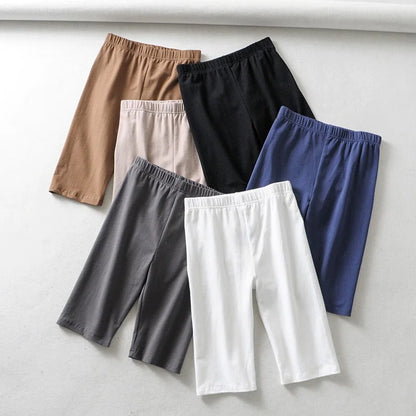 sexy women cotton high waist elastic pure color slim Knee-Length biker shorts female Beauty World Shop