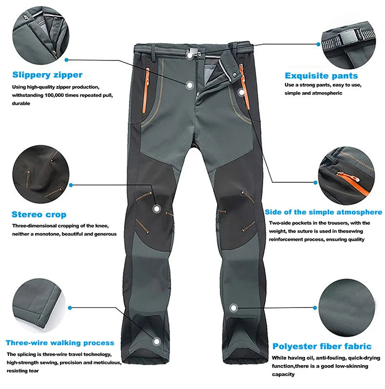 LNGXO Thick Warm Fleece Hiking Pants Men Winter Waterproof Windproof Outdoor Soft Shell Rain Trousers Trekking Camping Ski Pants Beauty World Shop