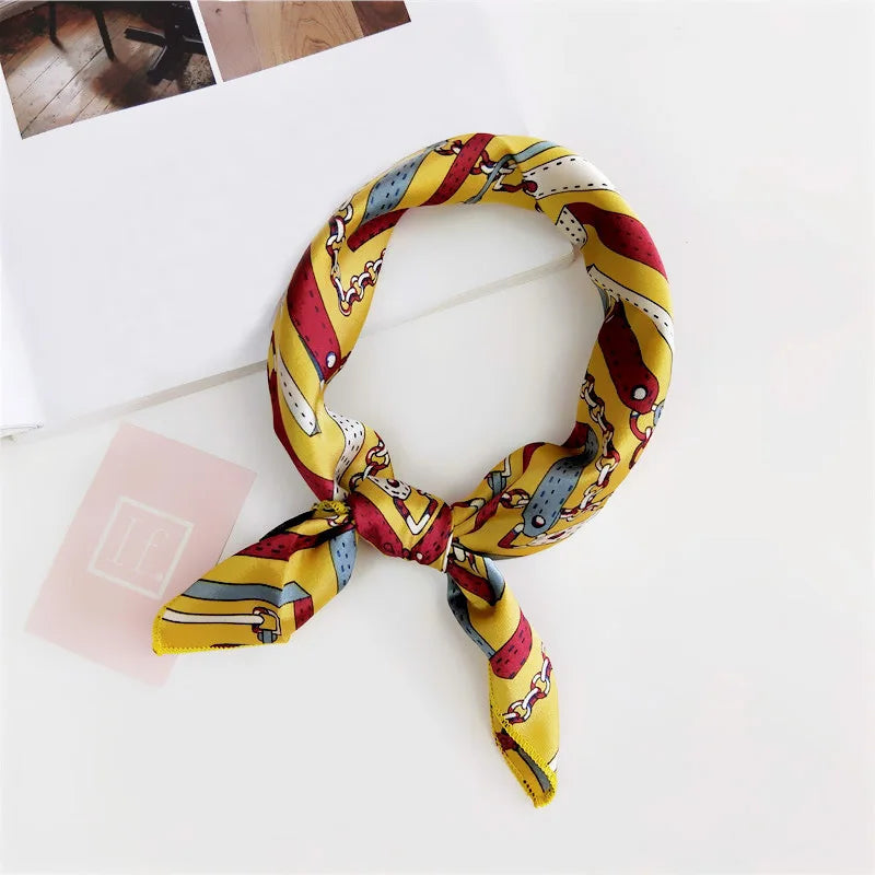 Square Scarf Hair Tie Band For Business Party Women Elegant Small Vintage Skinny Retro Head Neck Silk Satin Scarf Beauty World Shop