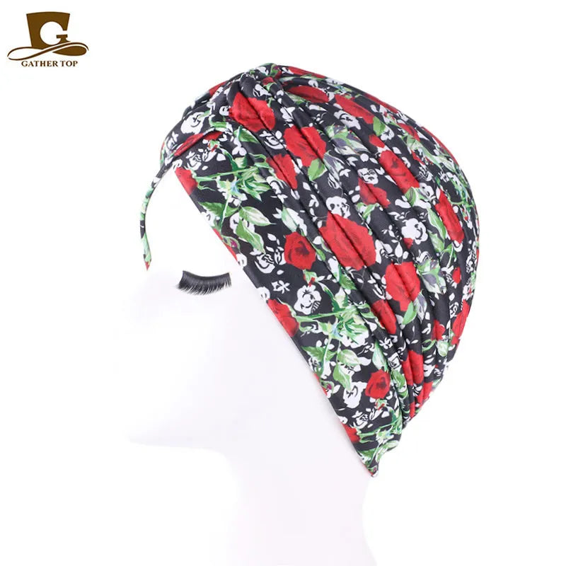 New Knotted Ruffle Turban Ladies Soft Headscarf Casual Streetwear Female Muslim Hijab Indian Hats Cancer Chemo Cap Turbante Beauty World Shop
