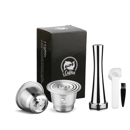 RECAFIMIL Reusable Coffee Capsule Stainless Steel Metal Refillable Coffee Pods for Nespresso Coffee Machine With Spoon & Brush Beauty World Shop