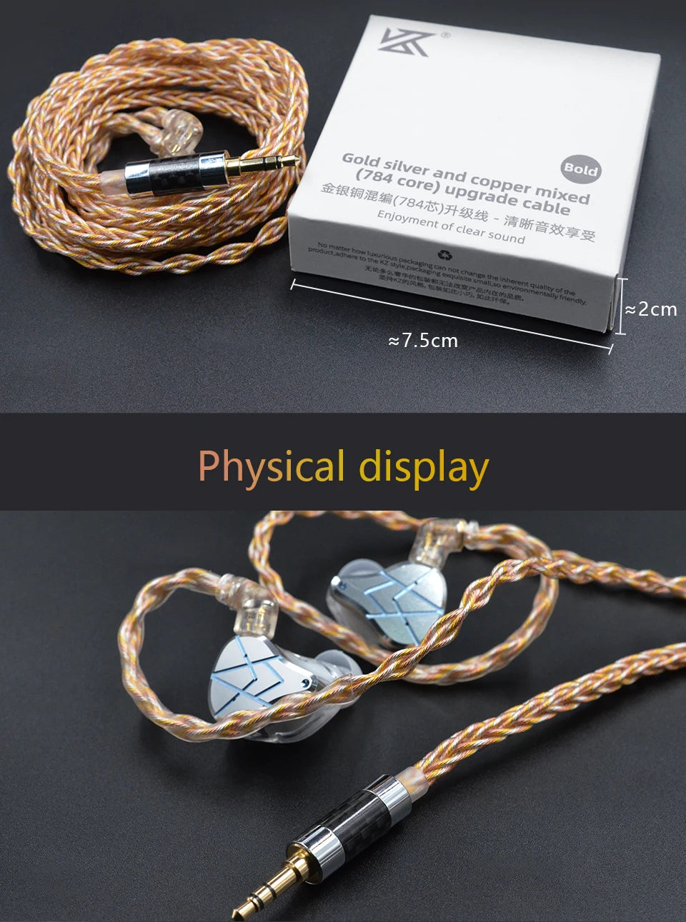 KZ 8 Core Gold Silver Copper Mixed Plated Upgrade Cable Earphones Cable With 3.5mm 0.75mm Pin KZ ZSN PRO ZSX DQ6 ZAX ZS10 PRO
