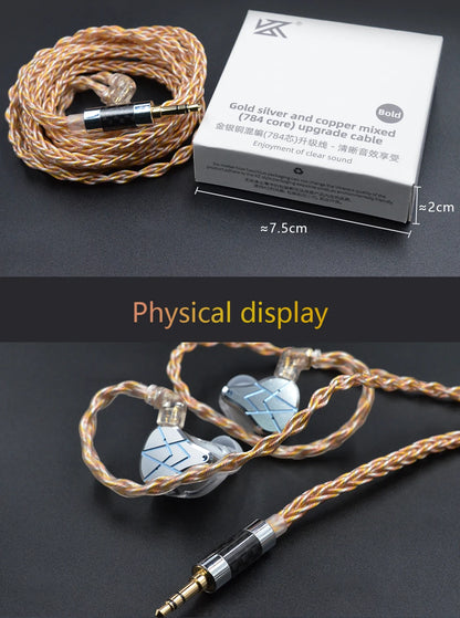 KZ 8 Core Gold Silver Copper Mixed Plated Upgrade Cable Earphones Cable With 3.5mm 0.75mm Pin KZ ZSN PRO ZSX DQ6 ZAX ZS10 PRO