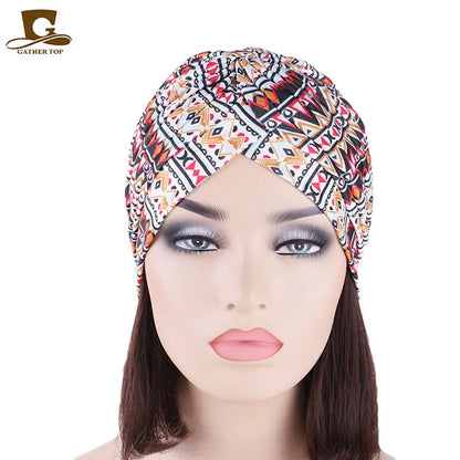New Knotted Ruffle Turban Ladies Soft Headscarf Casual Streetwear Female Muslim Hijab Indian Hats Cancer Chemo Cap Turbante Beauty World Shop