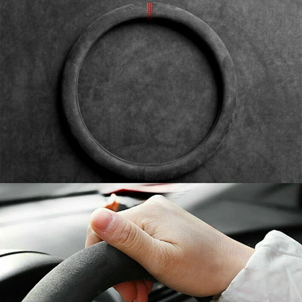 Car Steering Wheel Covers Cowhide Suede Steering Wheel Cover Wrap Universal 37-38cm Breathable Steering Covers Car Accessories Beauty World Shop