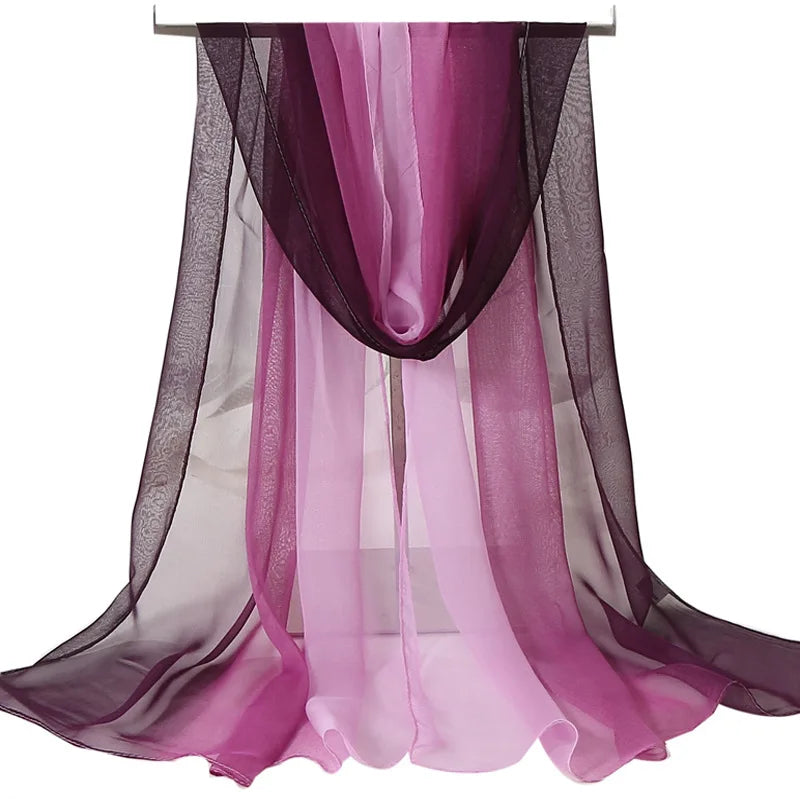 Four Seasons Thin Soft Chiffon For Women Silky Gradient Printing Beach Georgette Scarf Shawls Long Wraps Beach Sunscreen Hijab Beauty World Shop