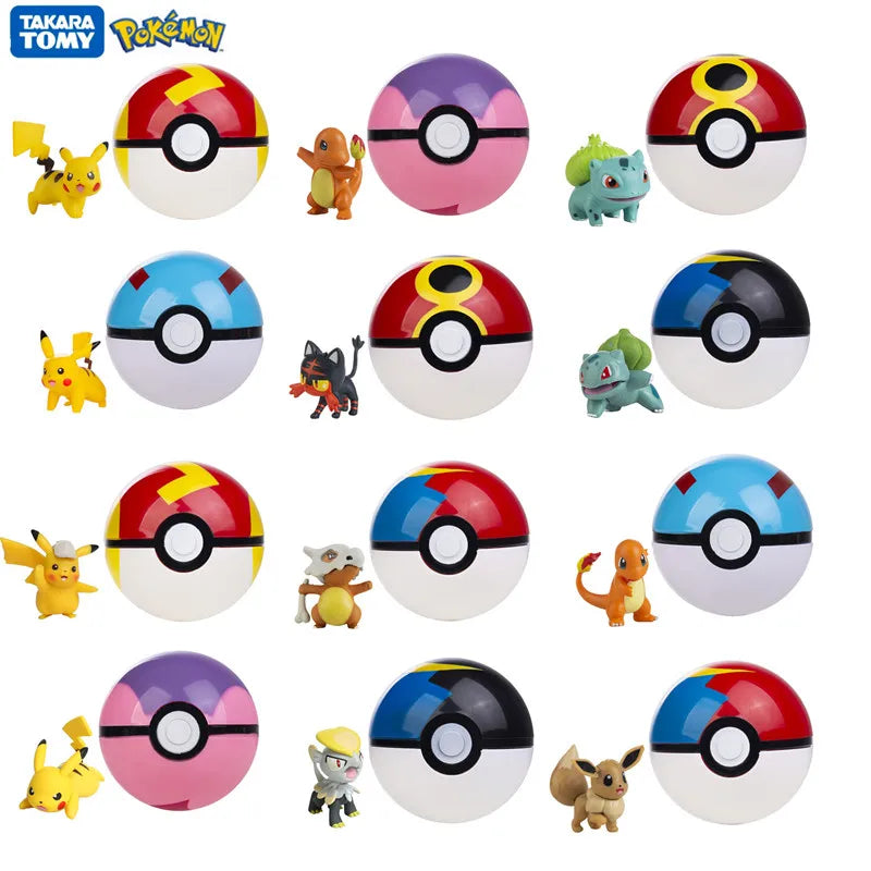 Pokemon Pokeball With Cartoons Movie Anime Figure Pikachu Charmander Eevee Squirtle Vulpix Quality Pet Action Model Toys Gifts Beauty World Shop