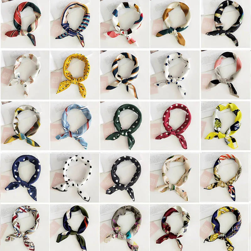 Square Scarf Hair Tie Band For Business Party Women Elegant Small Vintage Skinny Retro Head Neck Silk Satin Scarf Beauty World Shop