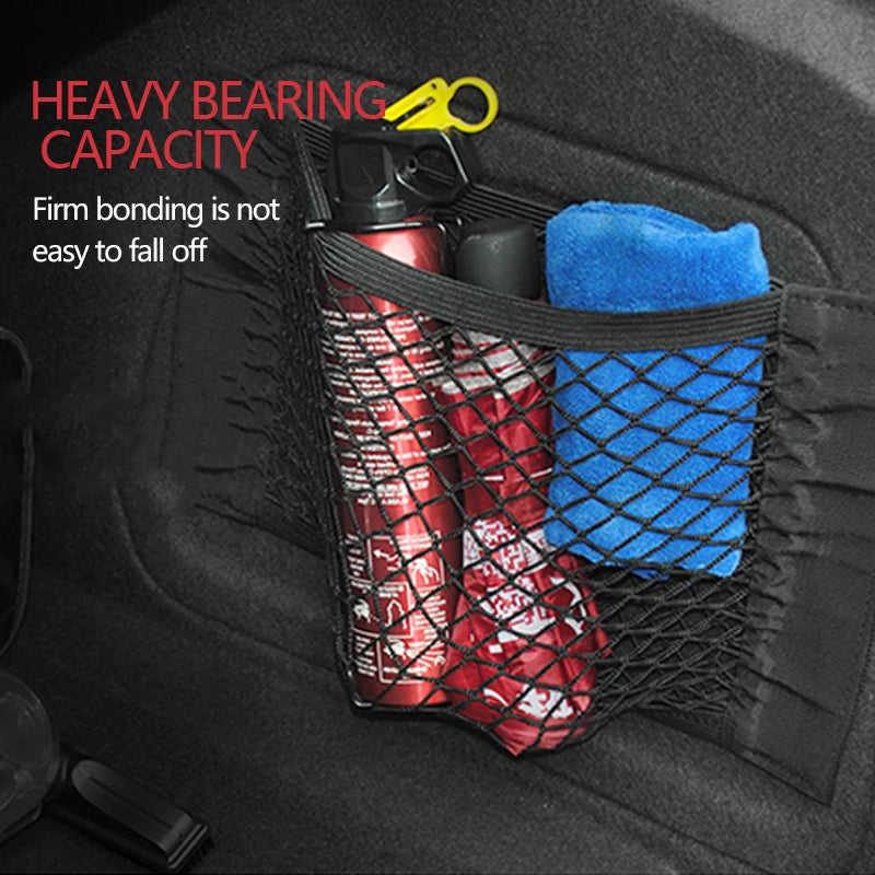 Car Trunk Mesh Organizer Car Tail Storage Net Seat Back Pocket Universal Trunk Bag Auto Magic Tape Network Interior Accessories Beauty World Shop
