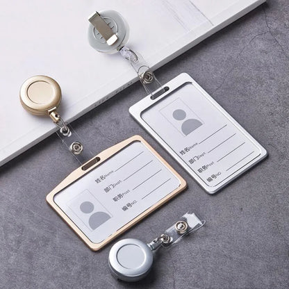 1 Pcs Aluminum Alloy Card Cover Case Bank Business Work Card Holder with ABS Retractable Badge Reel Credit ID Card Badge Bag Beauty World Shop
