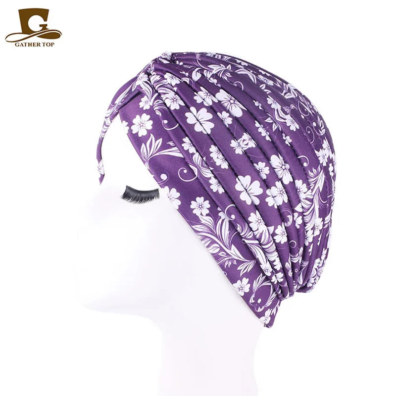 New Knotted Ruffle Turban Ladies Soft Headscarf Casual Streetwear Female Muslim Hijab Indian Hats Cancer Chemo Cap Turbante Beauty World Shop