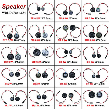 2x 8 32 Ohms 8R 32R 0.5W 1W 2W Diameter 20 23 26 28 30 32 36 40 50 MM Ultra-thin Speaker W/ MX XH DuPont Line 1.25 2.54 Terminal
