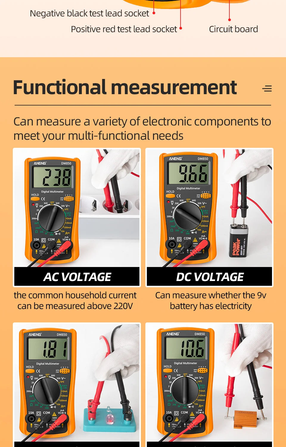 ANENG DM850 Digital Multimeter Automatic Professional 1999 Counts Auto AC/DC Votage Tester Ohm Current Ammeter Detector Tool Beauty World Shop