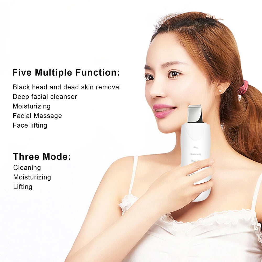 Ultrasonic Skin Scrubber Scrubber Deep Vibrate Facial Cleaner Shovel Face Scrubber Peeling Black Head Remover Facial Massager Beauty World Shop