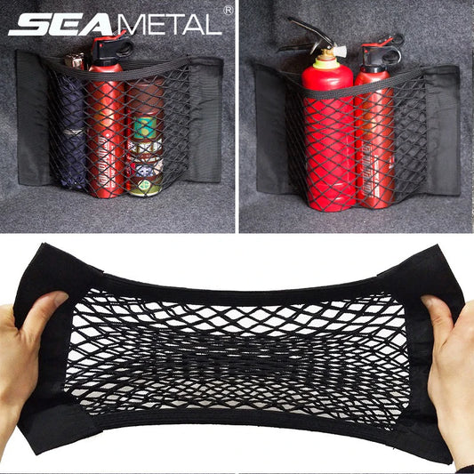 Car Trunk Mesh Organizer Car Tail Storage Net Seat Back Pocket Universal Trunk Bag Auto Magic Tape Network Interior Accessories Beauty World Shop