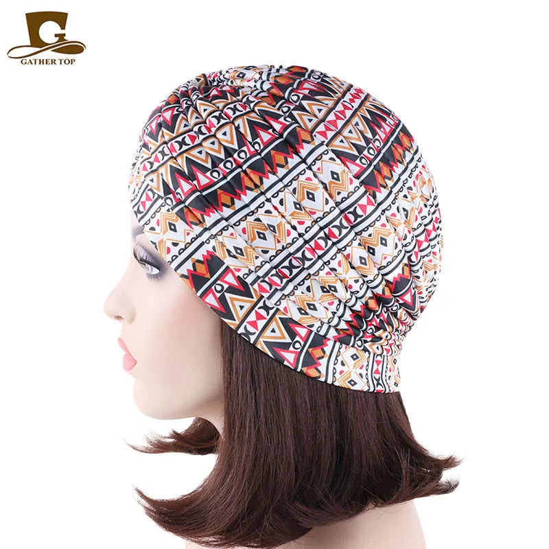 New Knotted Ruffle Turban Ladies Soft Headscarf Casual Streetwear Female Muslim Hijab Indian Hats Cancer Chemo Cap Turbante Beauty World Shop