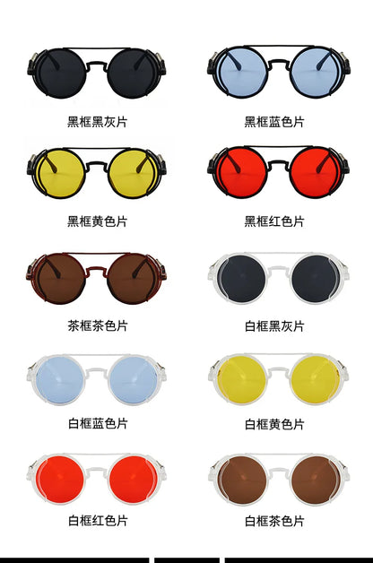 Classic Gothic Steampunk Sunglasses Luxury Brand Designer High Quality Men and Women Retro Round Pc Frame Sunglasses Beauty World Shop