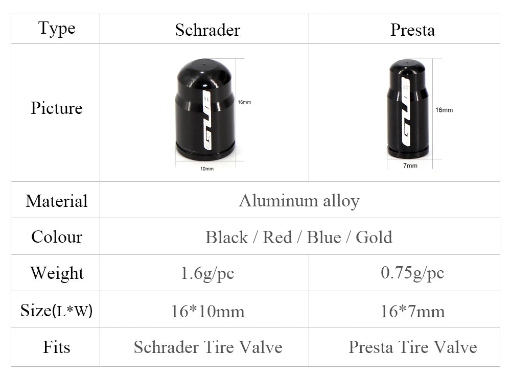 2pcs GUB Aluminum CNC Bicycle Tire Valve Cap MTB Road Bike Tube Tyre Gas Nozzle Cover for AV FV Schrader Presta Valve Dustproof Beauty World Shop