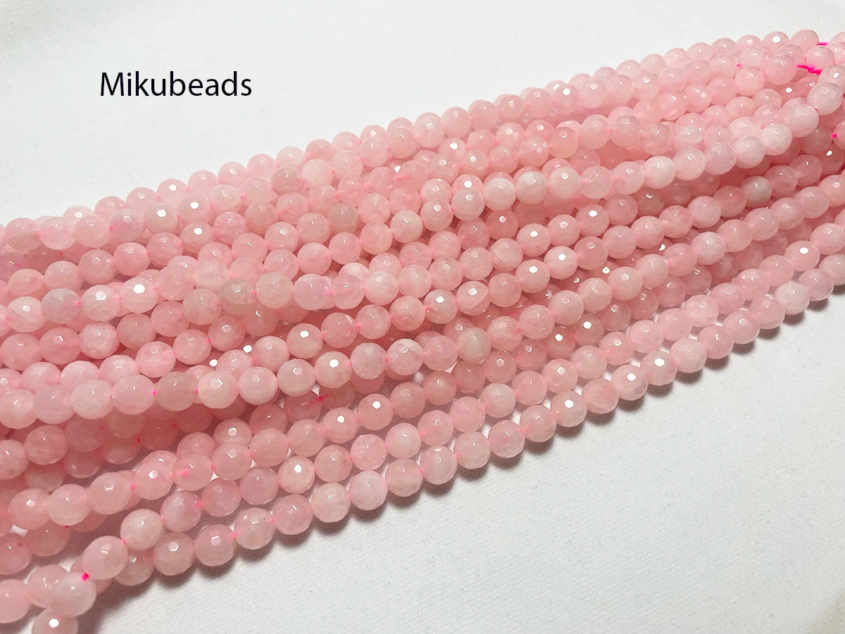 Wholesale Natural 8mm Rose Pink Quartz Crystal Faceted Round Stone Loose Beads For Jewelry Making DIY Necklace Strand 15'' Beauty World Shop