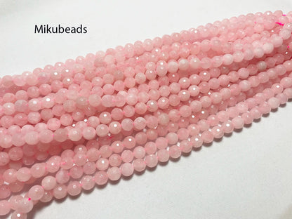 Wholesale Natural 8mm Rose Pink Quartz Crystal Faceted Round Stone Loose Beads For Jewelry Making DIY Necklace Strand 15'' Beauty World Shop