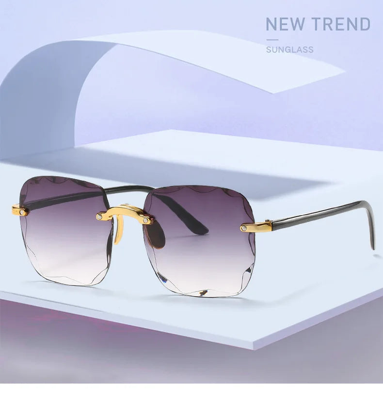 3PCS Square Rimless Sunglasses Women Luxury Brand Designer Summer Red Glasses Fashion Sun glasses For Men UV400 Shades Oculos Beauty World Shop