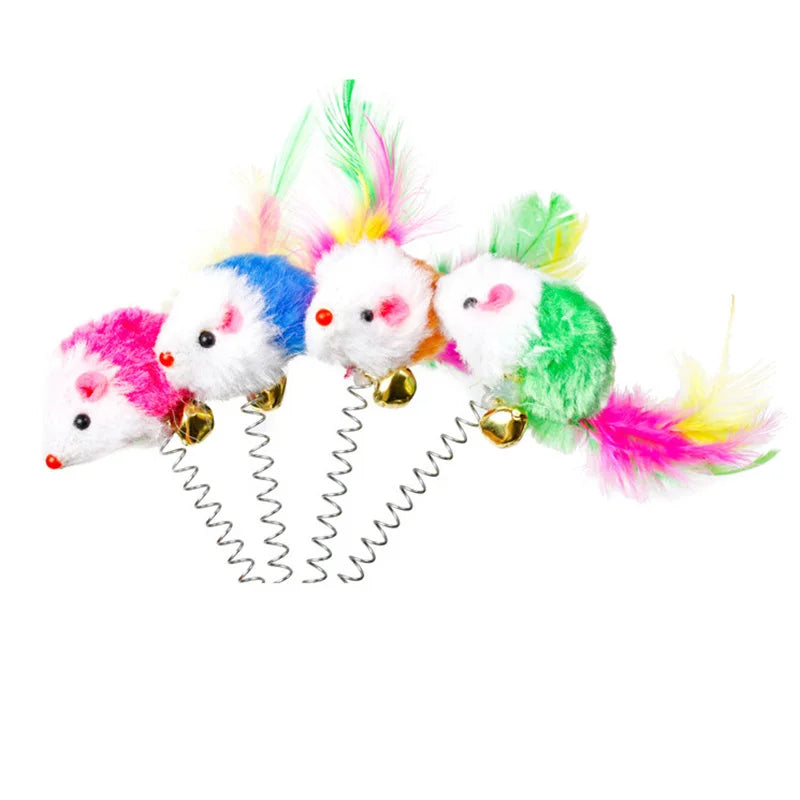 Swinging Mouse Toy - Suction Cup, Spring, and Feather Mouse Toy with Bell Sound, Interactive Cat Toy Beauty World Shop