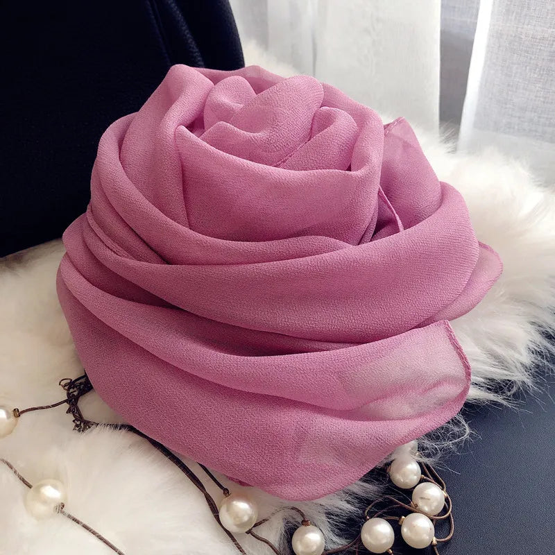 Fashion Four Seasons Women Plain Color Thin Soft Beach Thin Silky Georgette Scarf Shawls Long Wraps Beach Sunscreen Hijab Beauty World Shop