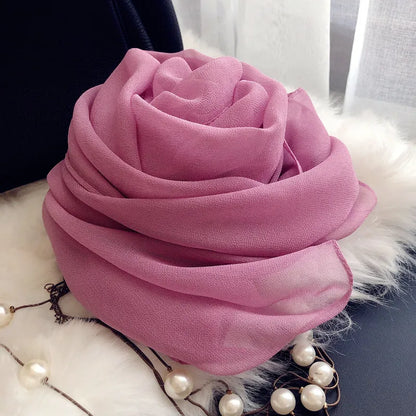 Fashion Four Seasons Women Plain Color Thin Soft Beach Thin Silky Georgette Scarf Shawls Long Wraps Beach Sunscreen Hijab Beauty World Shop